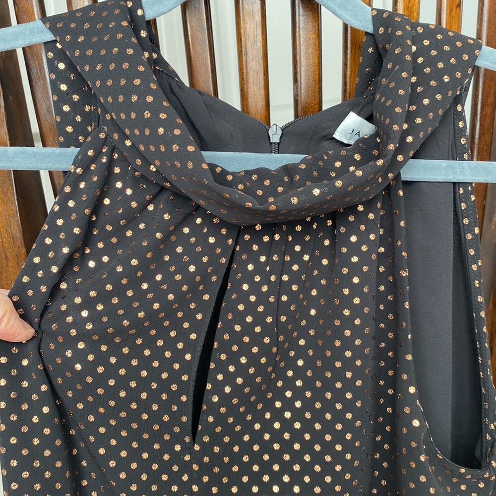 NWT Jason Wu Black & Gold Polka Dot Tie-Back Blouse | Draped Neck Sleeveless Top - Picture 5 of 11